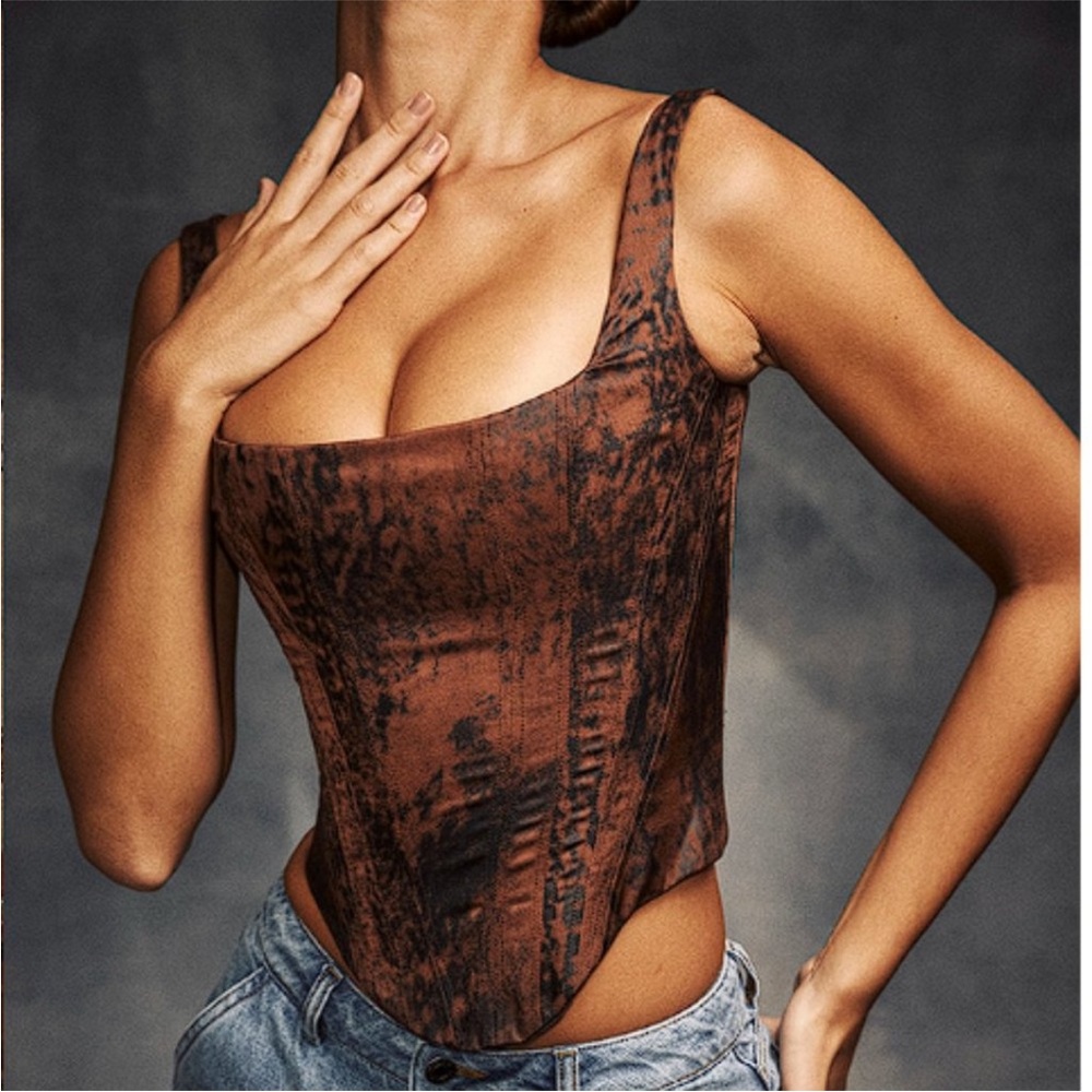 HOUSE OF CB 'Rafa' Antique Copper Satin Longline Corset